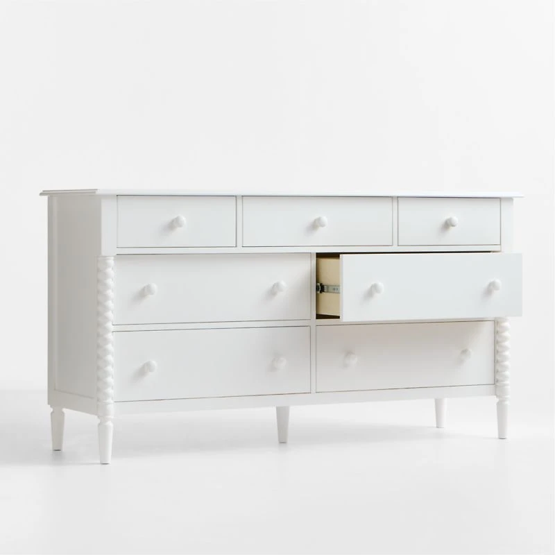 Jenny Lind 62" White Wood Extra Wide 7-Drawer Kids Dresser