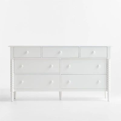 Jenny Lind 62" White Wood Extra Wide 7-Drawer Kids Dresser