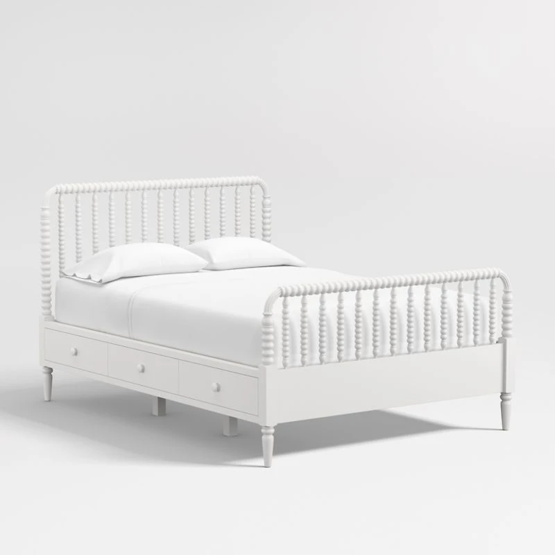 Jenny Lind White Wood Spindle Kids Full Storage Bed
