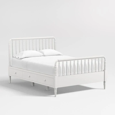 Jenny Lind White Wood Spindle Kids Full Storage Bed