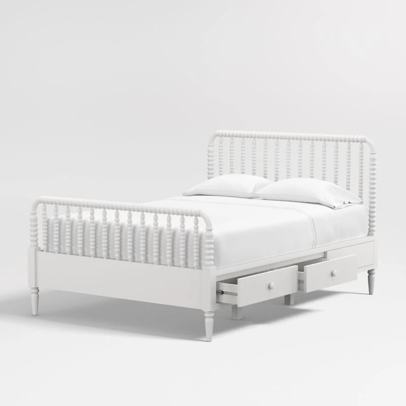 Jenny Lind White Wood Spindle Kids Full Storage Bed