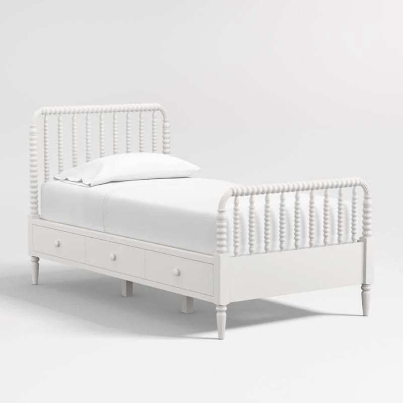 Jenny Lind White Wood Spindle Kids Twin Storage Bed