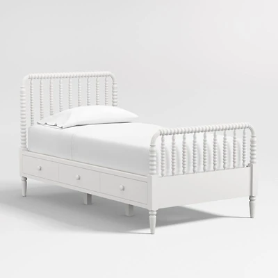 Jenny Lind White Wood Spindle Kids Twin Storage Bed