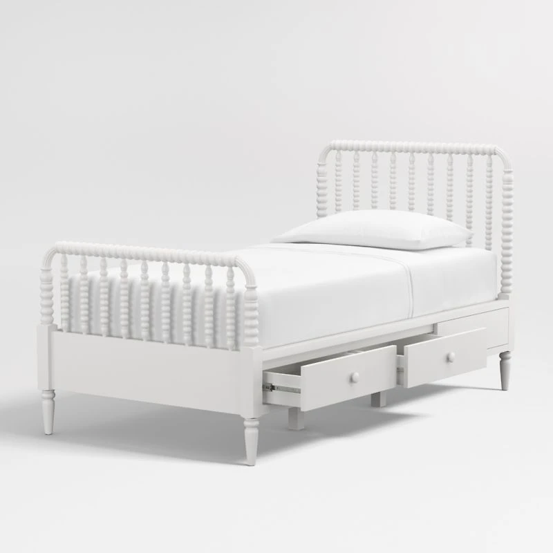 Jenny Lind White Wood Spindle Kids Twin Storage Bed