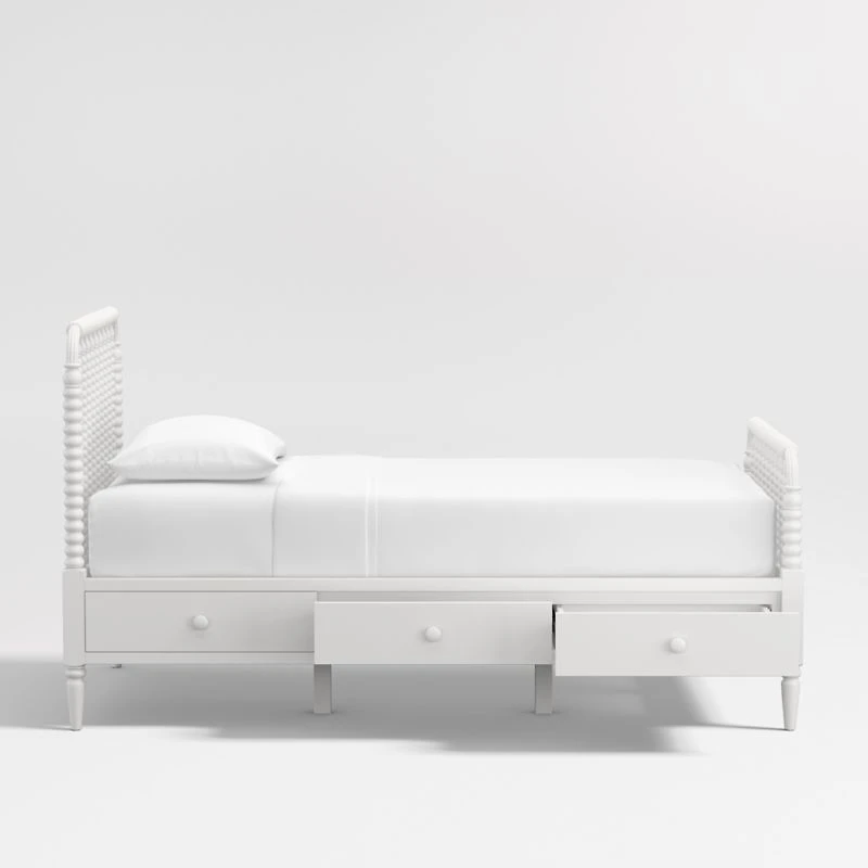 Jenny Lind White Wood Spindle Kids Twin Storage Bed