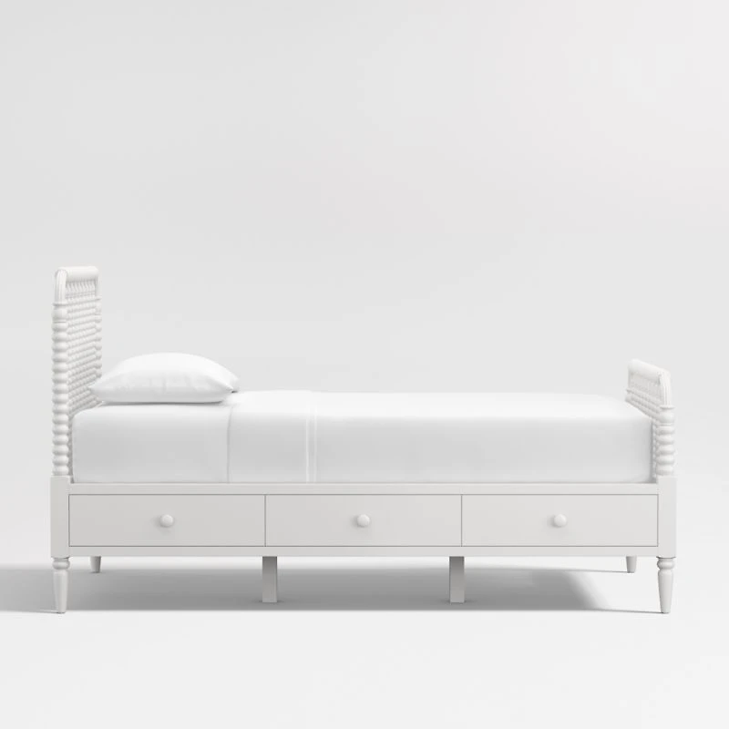 Jenny Lind White Wood Spindle Kids Twin Storage Bed