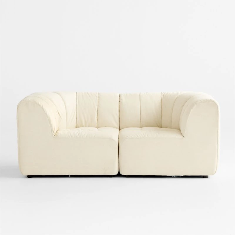 Jade Heathered Ivory 2-piece Kids Puffer Corner Chair Modular Sofa