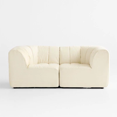 Jade Heathered Ivory 2-piece Kids Puffer Corner Chair Modular Sofa