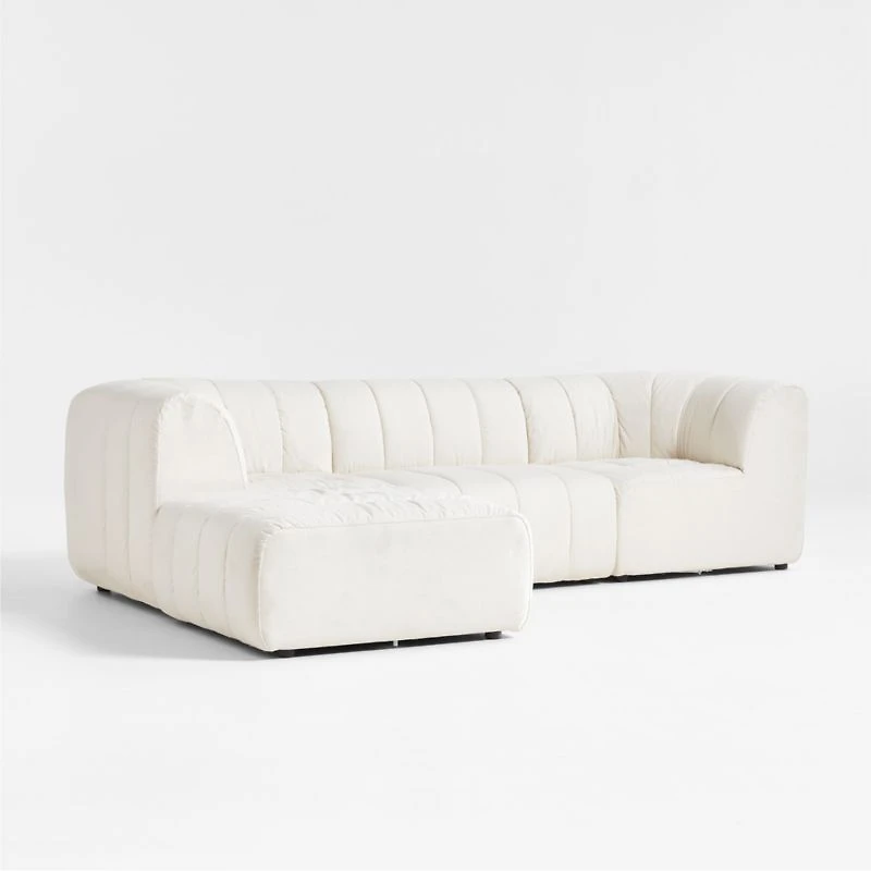 Jade Heathered Ivory 3-Piece Kids Puffer Modular Sofa + Ottoman