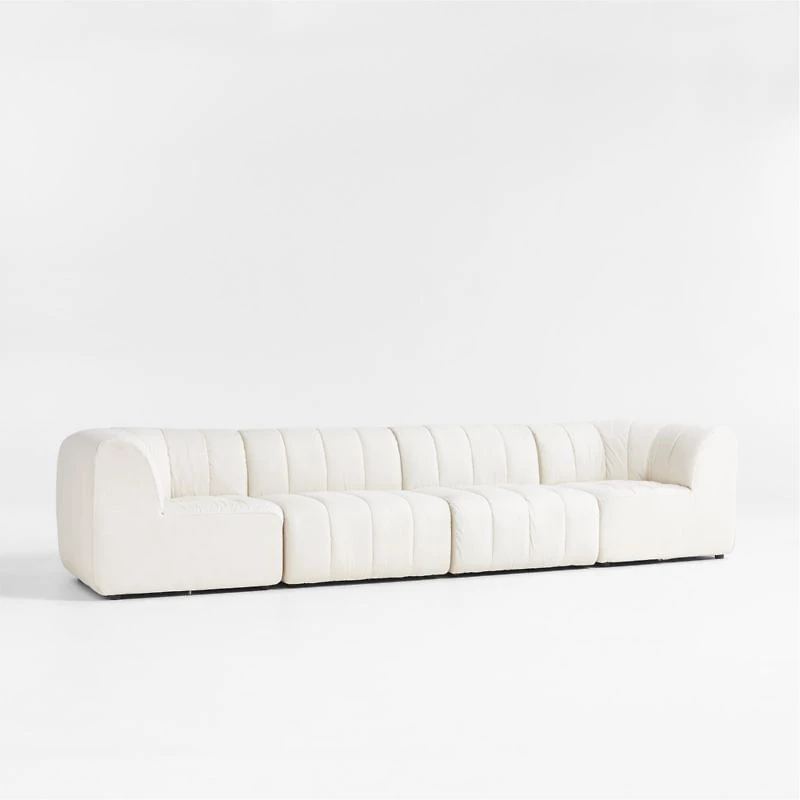 Jade Heathered Ivory 4-Piece Kids Puffer Modular Sofa