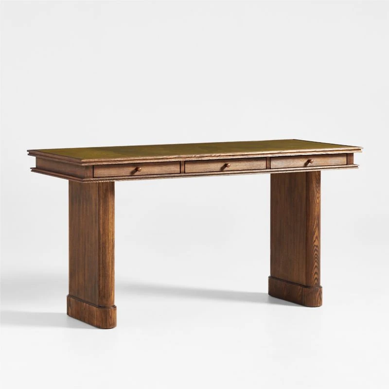 Jake Cocoa Leather and Elm Wood Desk with Drawers by Jake Arnold