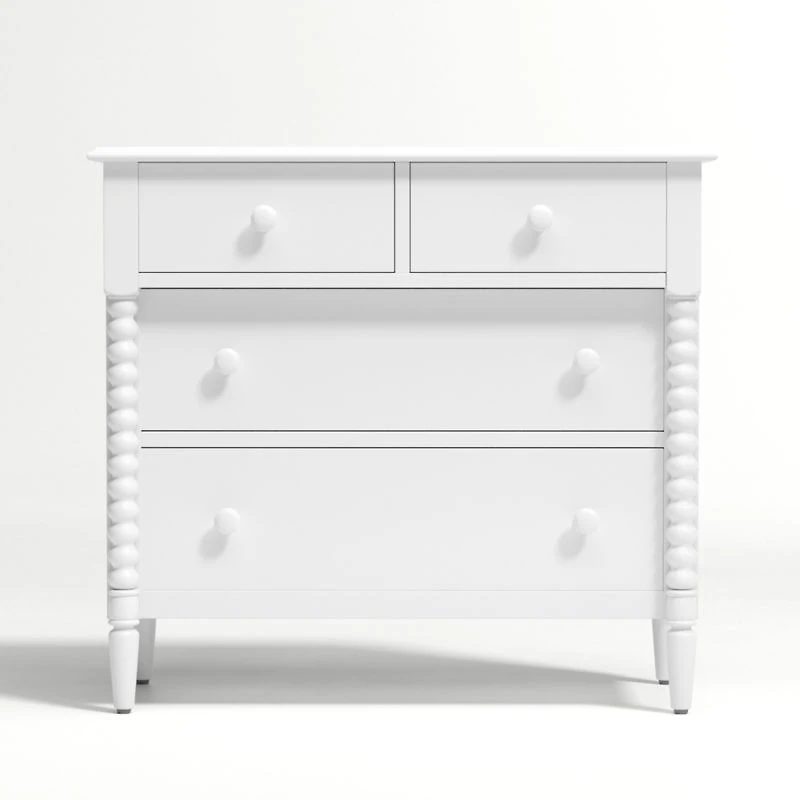 Jenny Lind 37" White Wood Narrow 4-Drawer Kids Dresser