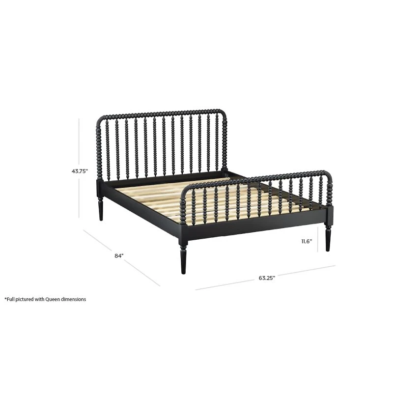 Jenny Lind Black Wood Spindle Kids Queen Bed