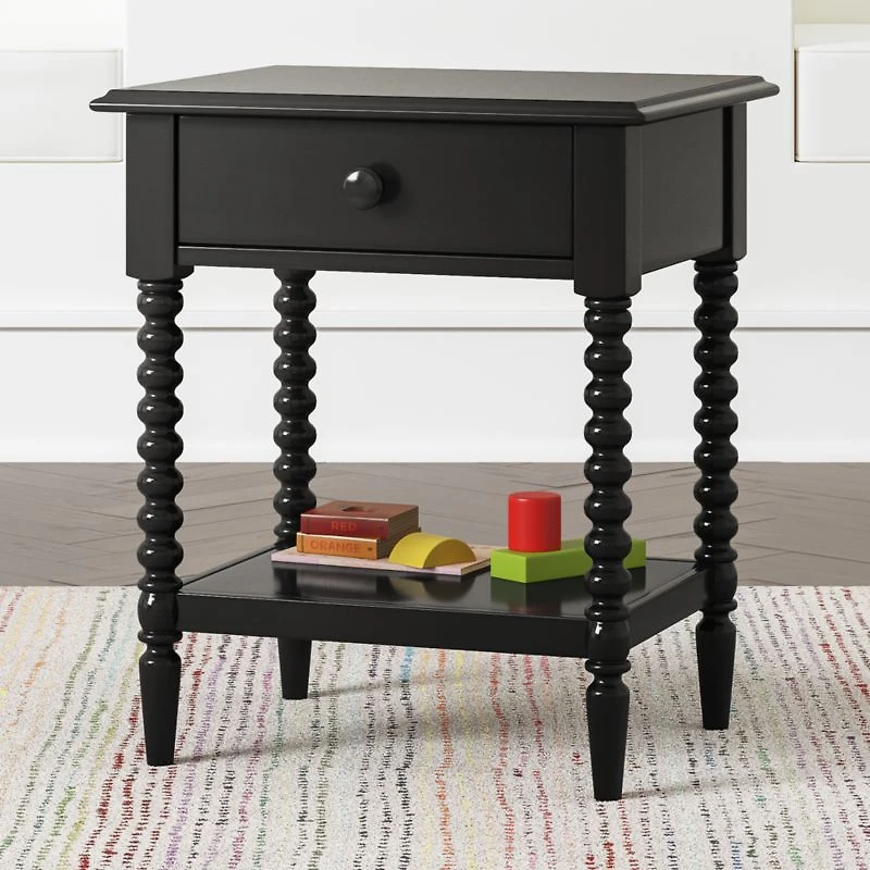 Set of 2 Jenny Lind Black Wood Spindle Kids Nightstand with Drawer