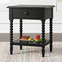 Set of 2 Jenny Lind Black Wood Spindle Kids Nightstand with Drawer