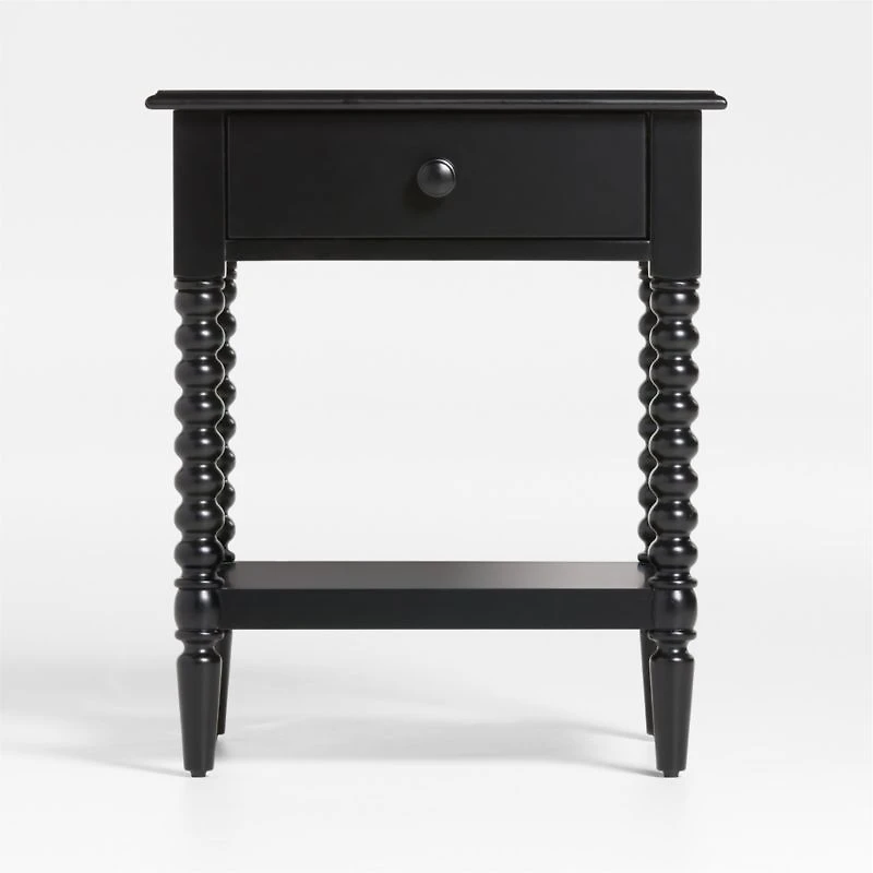 Set of 2 Jenny Lind Black Wood Spindle Kids Nightstand with Drawer