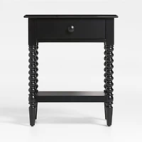 Set of 2 Jenny Lind Black Wood Spindle Kids Nightstand with Drawer