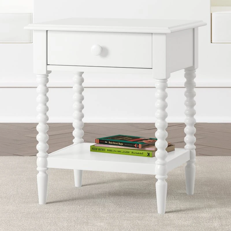 Jenny Lind White Wood Spindle Kids Nightstand with Drawer