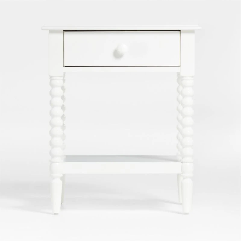 Jenny Lind White Wood Spindle Kids Nightstand with Drawer