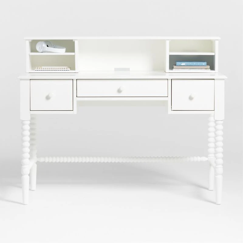 Jenny Lind White Wood Spindle 3-Drawer Kids Desk with Hutch