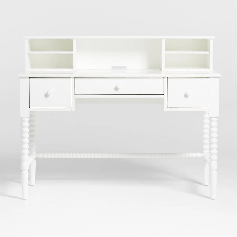 Jenny Lind White Wood Spindle 3-Drawer Kids Desk with Hutch