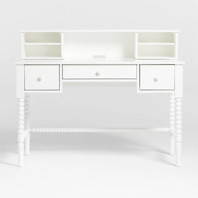 Jenny Lind White Wood Spindle 3-Drawer Kids Desk with Hutch