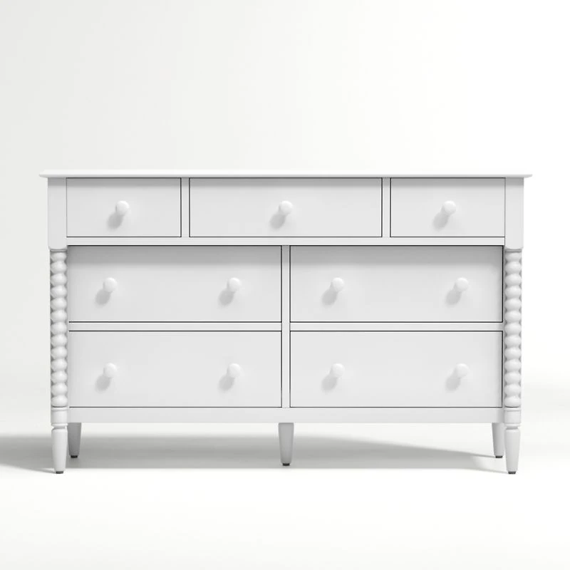 Jenny Lind 54" White Wood Wide 7-Drawer Kids Dresser