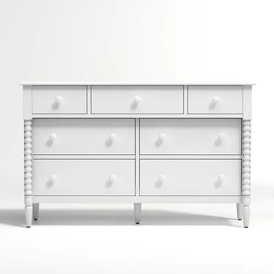 Jenny Lind 54" White Wood Wide 7-Drawer Kids Dresser