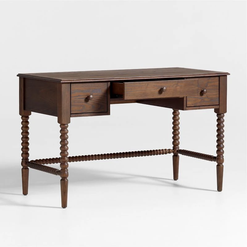 Jenny Lind Deep Brown Wood Spindle 3-Drawer Kids Desk