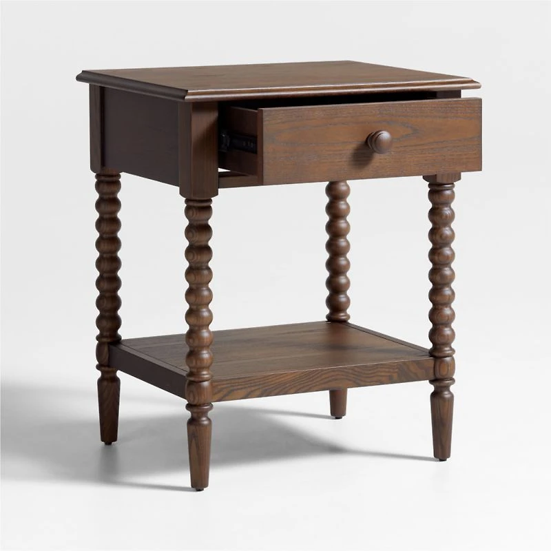 Jenny Lind Deep Brown Wood Spindle Kids Nightstand with Drawer