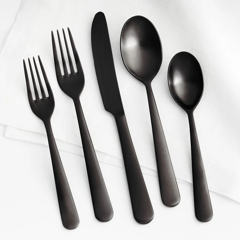 Jett Black Satin 20-Piece Flatware Set