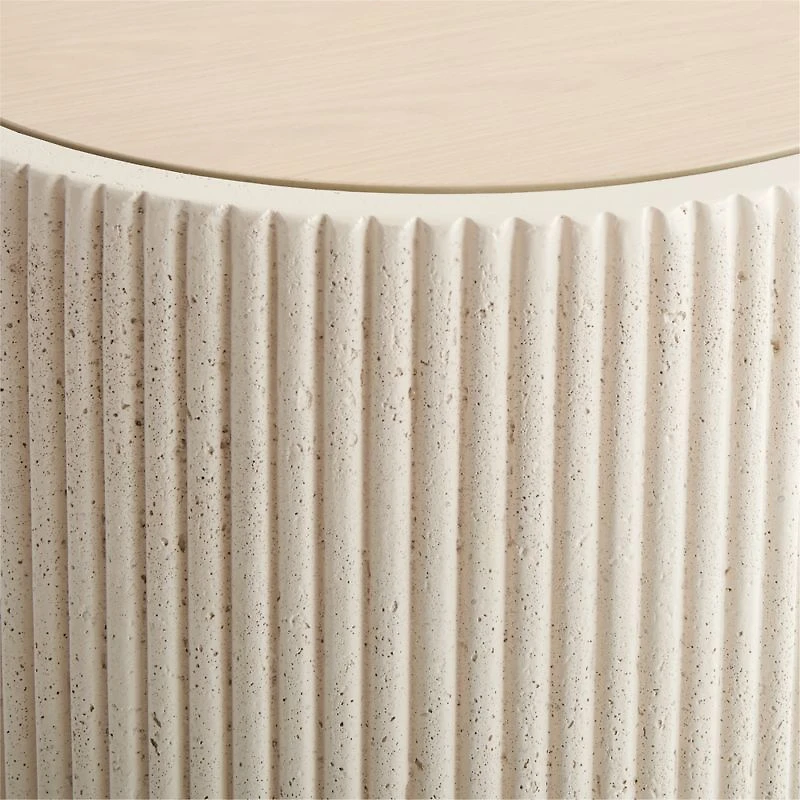 Kahn Off-White Concrete and Oak Wood Ribbed 72" Console Table
