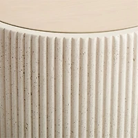 Kahn Off-White Concrete and Oak Wood Ribbed 72" Console Table