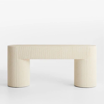Kahn Off-White Concrete and Oak Wood Ribbed 72" Console Table