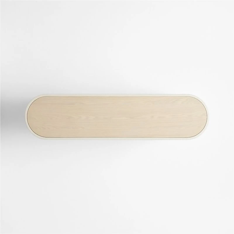 Kahn Off-White Concrete and Oak Wood Ribbed 72" Console Table