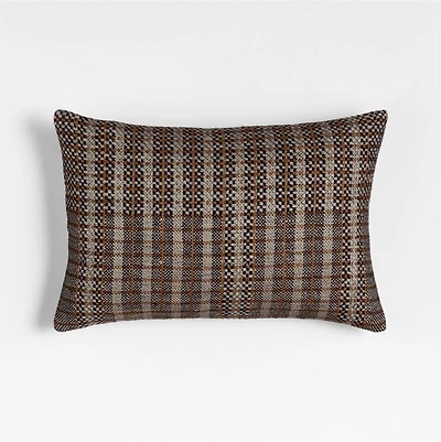 Katla Woven Linen Plaid 22"x15" Ink Black Throw Pillow with Feather Insert