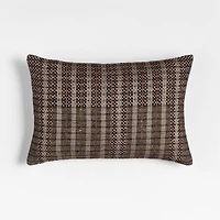 Katla Woven Linen Plaid 22"x15" Ink Black Throw Pillow with Feather Insert