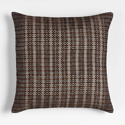 Katla Woven Linen Plaid 23"x23" Ink Black Throw Pillow with Feather Insert