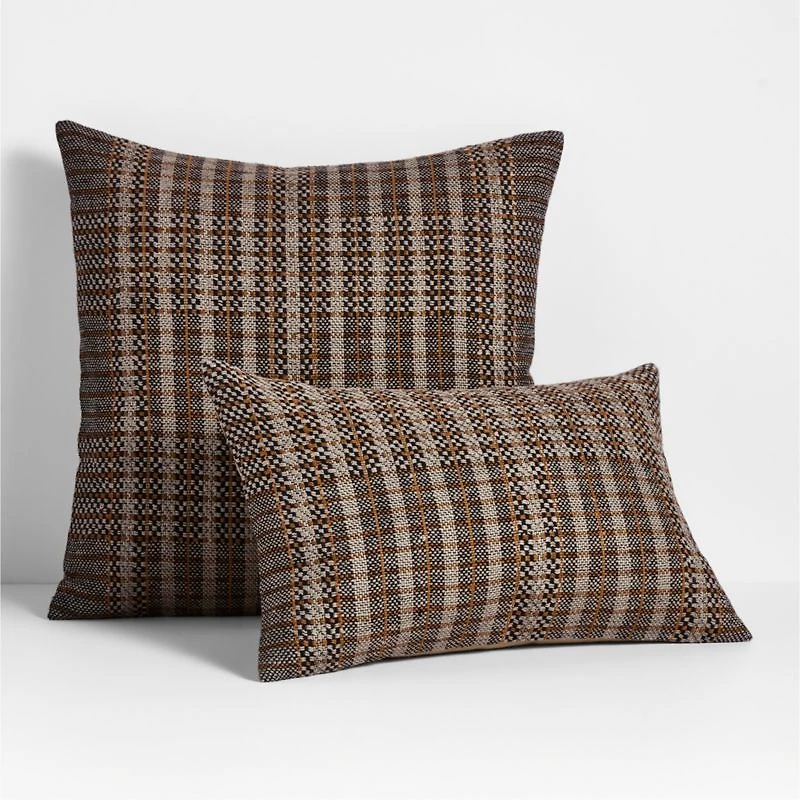 Katla Woven Linen Plaid 22"x15" Ink Black Throw Pillow with Down-Alternative Insert