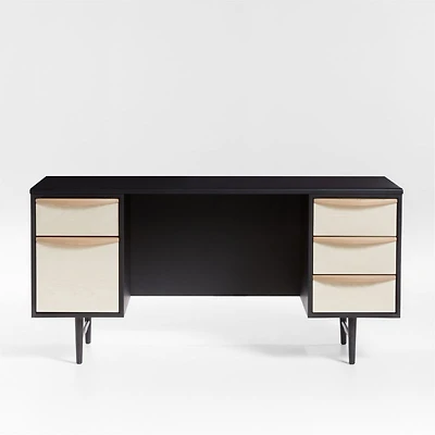 Kaufman 62" Black and Natural Wood Desk with File Drawer