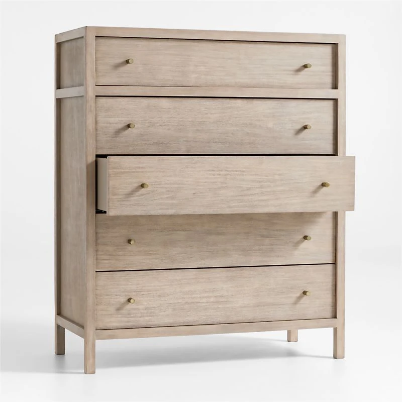 Keane 42" Weathered Natural Solid Wood 5-Drawer Tall Dresser