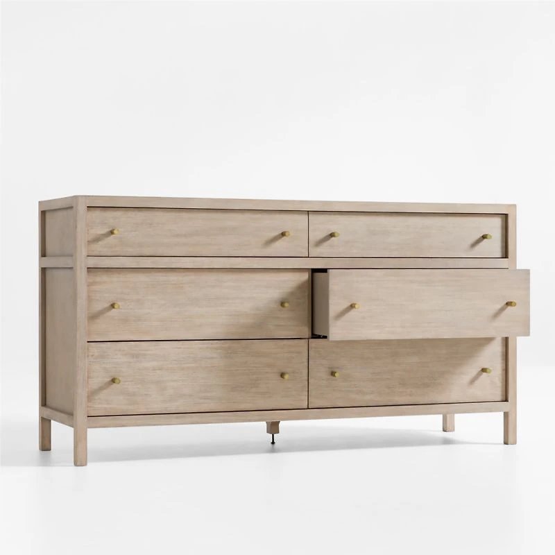 Keane 64" Weathered Natural Solid Wood 6-Drawer Dresser