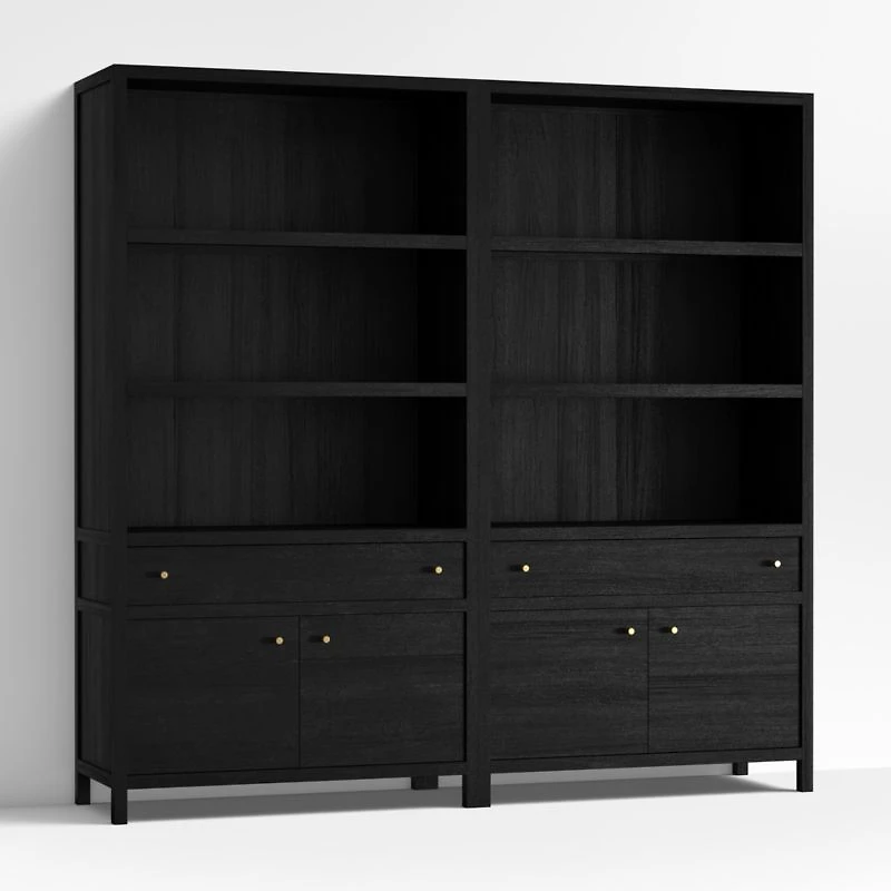 Keane 40" Black Wood Storage Bookcase, Set of 2