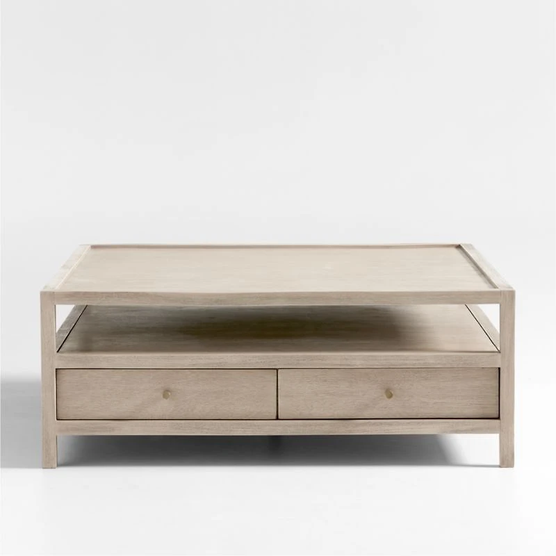 Keane Weathered Natural Wood 45" Square Storage Coffee Table