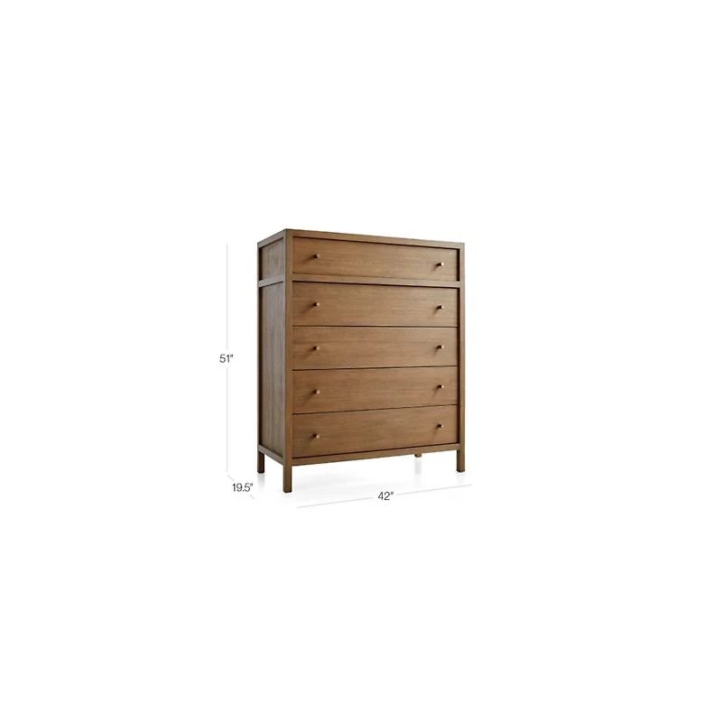 Keane 42" Weathered Natural Solid Wood 5-Drawer Tall Dresser