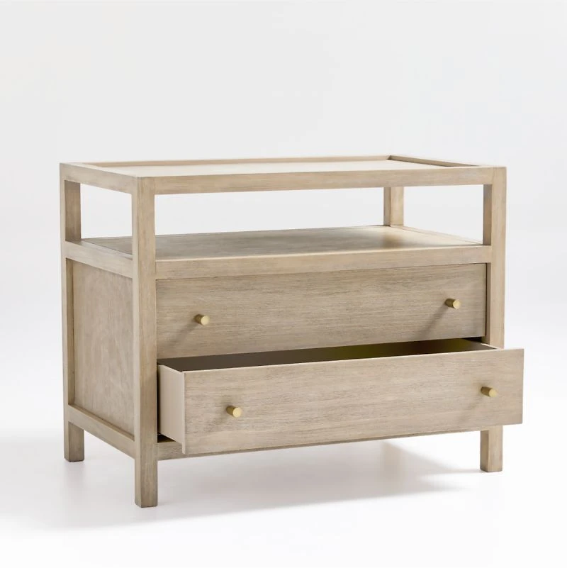 Keane 31.5" Weathered Natural Solid Wood Charging Nightstand