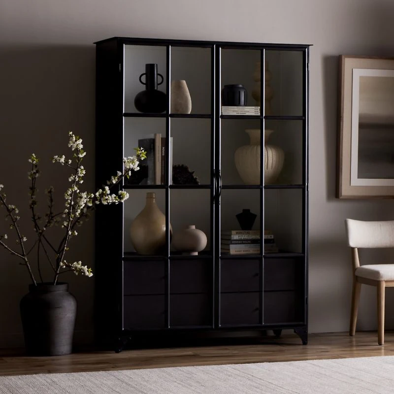 Kedzie 54" Black and White Iron Storage Display Cabinet