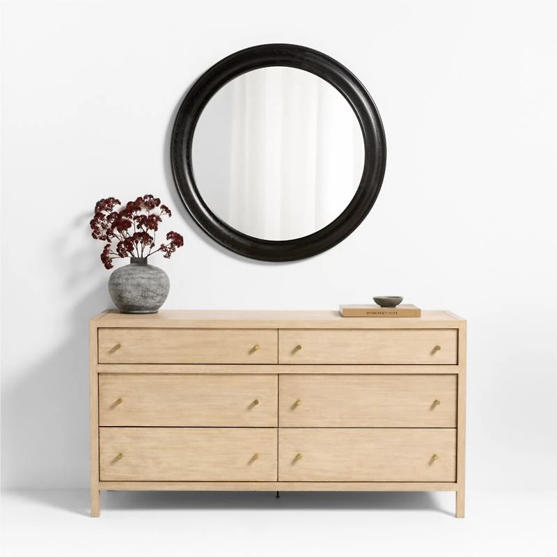 Kensington Black Oak Wood Round Wall Mirror 45"