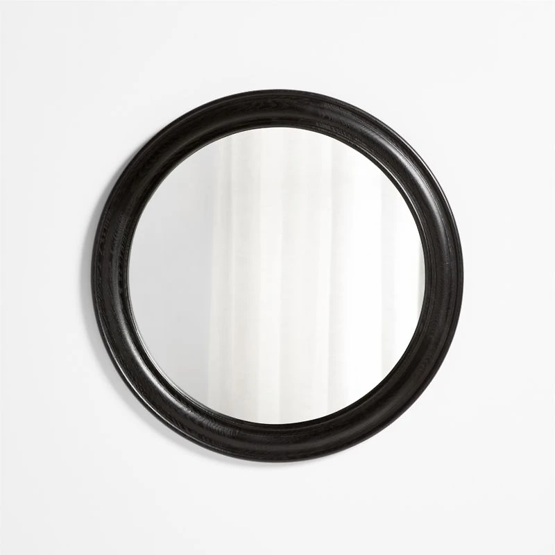 Kensington Black Oak Wood Round Wall Mirror 45"