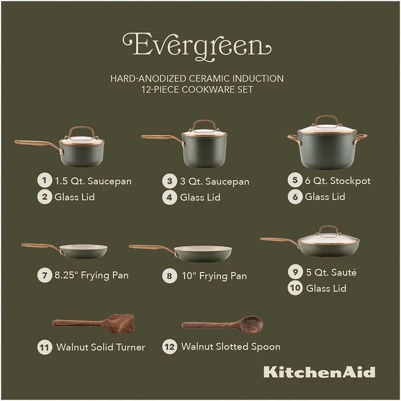 KitchenAid ® Design Series Evergreen Ceramic Non-Stick 12-Piece Cookware Set